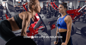 Two women performing resistance training in the gym. one performing compound lift while the other is performing isolation exercise